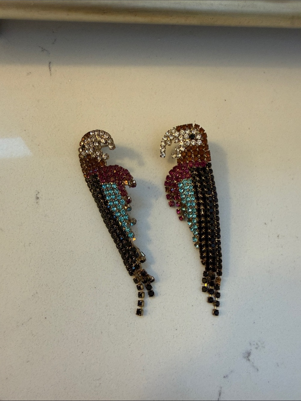 Crystal Parrot Drop Earrings — Multicolor